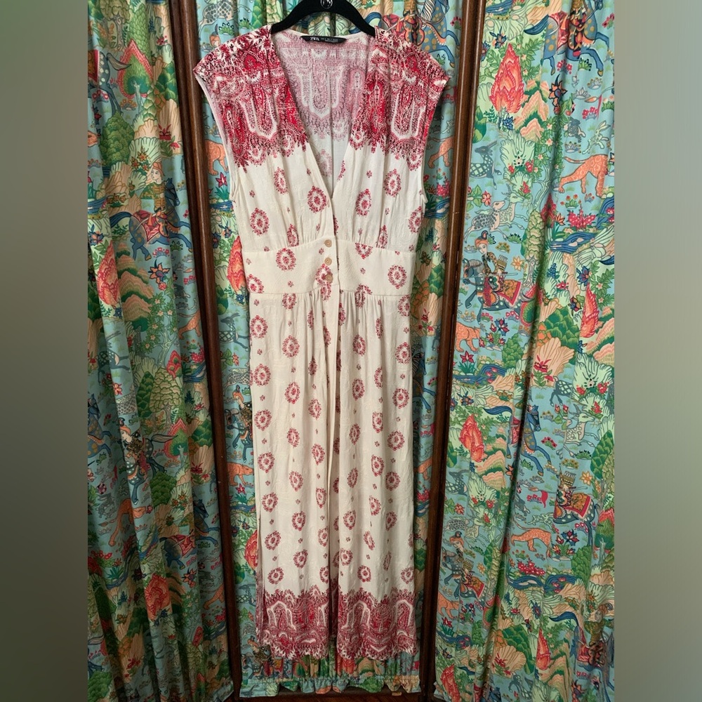 zara boho paisley maxi dress sz small